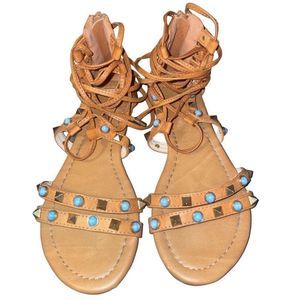 Turquoise & Studded Strappy Sandals